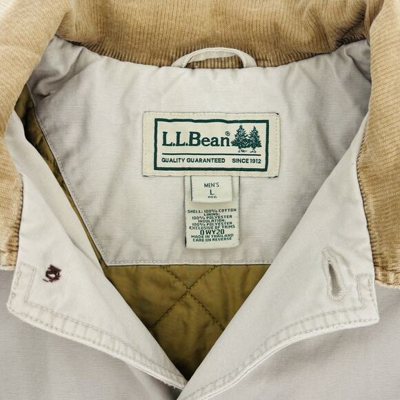 Vintage LL Bean Chore Coat Mens Size Large Beige Cotton Barn Jacket 90s Outdoor - Picture 4 of 13